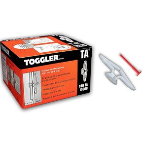مرساة باب TOGGLER Toggle TA، بروبيلين، مصنوعة في الولايات المتحدة، زاوية قبضة 1/8 بوصة إلى 1/4 بوصة، لحجم المثبت من 8 إلى #12 (عبوة من 100)