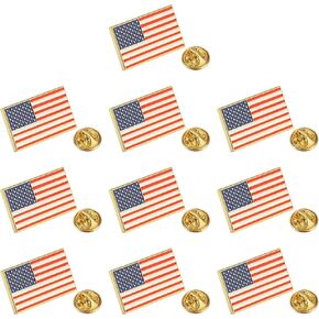 دبوس التلبيب الرائع العلم الأمريكي - خطوط النجوم - دبوس التلبيب الصلب العلم المعدني لهجة الذهب (10 حزم مستطيلة)
