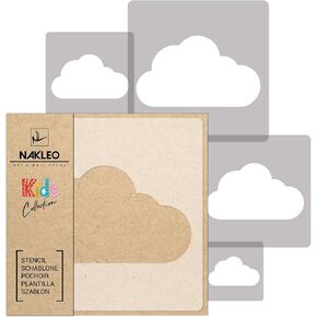 NAKLEO 5 pcs Reusable Plastic Stencils - Cloud Cloudlet Nimbus 2-13.4" to 3.5" - Pattern Children Kids Painting Template Room Decor - Craft DIY Wall Furniture