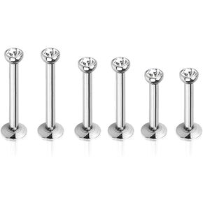 6pc Multi Size 16g 1.2mm Surgical Steel Internally Threaded Monroe Lip Bar CZ Crystal Labret Ring Ear Tragus Stud Body Piercing in Kuwait