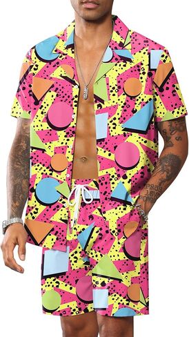 LecGee Men's Rave Outfits Hawaiian Shirts and Shorts Sets 2 Pieces Retro 80s 90s Outfit in Kuwait