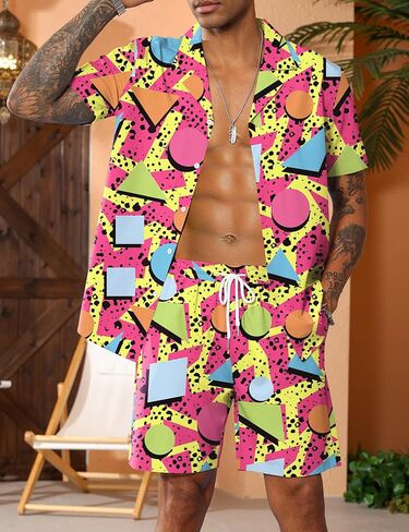 LecGee Men's Rave Outfits Hawaiian Shirts and Shorts Sets 2 Pieces Retro 80s 90s Outfit in Kuwait