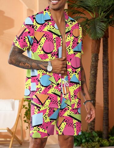 LecGee Men's Rave Outfits Hawaiian Shirts and Shorts Sets 2 Pieces Retro 80s 90s Outfit in Kuwait