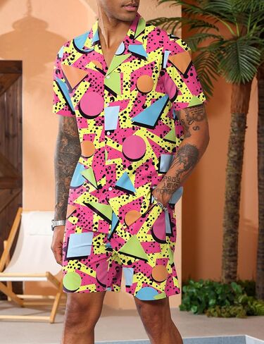 LecGee Men's Rave Outfits Hawaiian Shirts and Shorts Sets 2 Pieces Retro 80s 90s Outfit in Kuwait