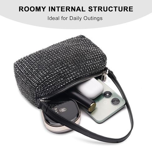 حقيبة كروس لامعة بلينغ فضية حجر الراين محفظة مسائية حقيبة يد لحفلات الزفاف والحفلات الراقصة براثن متألقة للنساء والفتيات (وردي) in Kuwait