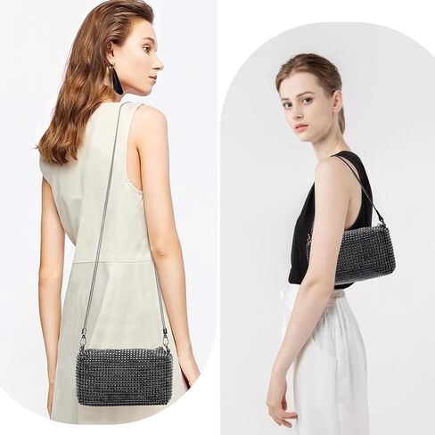 حقيبة كروس لامعة بلينغ فضية حجر الراين محفظة مسائية حقيبة يد لحفلات الزفاف والحفلات الراقصة براثن متألقة للنساء والفتيات (وردي) in Kuwait