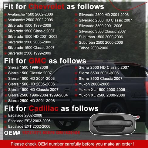 Front Right Passenger Side Exterior Door Handle with Keyhole for Cheyrolet Ayalanche Silyerado Suburban Tahoe GMC Sierra Yukon Cadillac Escalade 15034986 77262 GM1311129 in Kuwait