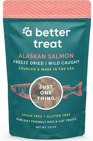 A Better Treat New Freeze Dried Salmon Dog Treats, Wild Caught, Single Ingredient | Natural High Value | Gluten Free, Grain Free, High Protein, Diabetic Friendly | Natural Fish Oil | Made in The USA in Saudi Arabia