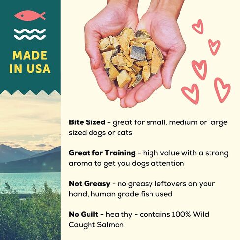 A Better Treat New Freeze Dried Salmon Dog Treats, Wild Caught, Single Ingredient | Natural High Value | Gluten Free, Grain Free, High Protein, Diabetic Friendly | Natural Fish Oil | Made in The USA in Saudi Arabia