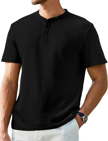 تي شيرت رجالي من JMIERR من Henley مصنوع من القطن برقبة دائرية تي شيرت رياضي للتمرين في صالة الألعاب الرياضية مع زر in Kuwait