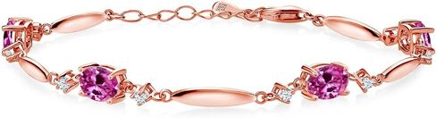 Gem Stone King 18K Rose Gold Plated Silver Purple Amethyst and White Zirconia Tennis Bracelet For Women | 3.24 Cttw | Gemstone February Birthstone | Oval Checkerboard 7X5MM | 6 Inch + 1 Inch Extender in Saudi Arabia