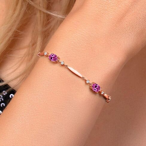 Gem Stone King 18K Rose Gold Plated Silver Purple Amethyst and White Zirconia Tennis Bracelet For Women | 3.24 Cttw | Gemstone February Birthstone | Oval Checkerboard 7X5MM | 6 Inch + 1 Inch Extender in Saudi Arabia