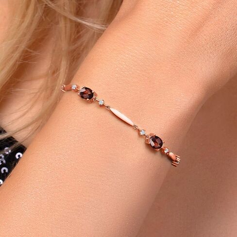 Gem Stone King 18K Rose Gold Plated Silver Purple Amethyst and White Zirconia Tennis Bracelet For Women | 3.24 Cttw | Gemstone February Birthstone | Oval Checkerboard 7X5MM | 6 Inch + 1 Inch Extender in Saudi Arabia