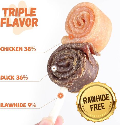 Pawmate Dog Treats Chicken Wrapped Donuts Ring، مضغ يدوم طويلاً، وجبات خفيفة خالية من الحبوب مع توراين للكلاب المتوسطة والكبيرة، 4 قطع in Kuwait