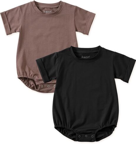 Jimonda Baby Bubble Rompers Boy Girl Cotton Shirt Clothes | Soft,breathable,skin-friendly fabric,Solid Color Outfits,Short Sleeve Button Bodysuit,2pcs set,Summer cool,Durable in Saudi Arabia
