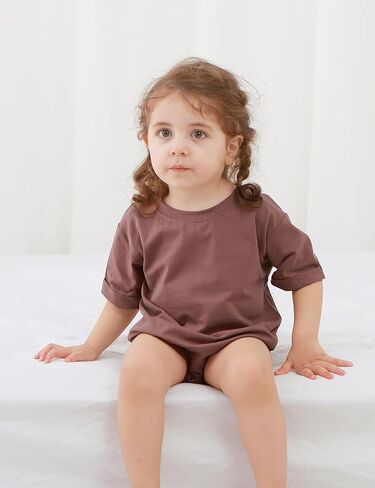 Jimonda Baby Bubble Rompers Boy Girl Cotton Shirt Clothes | Soft,breathable,skin-friendly fabric,Solid Color Outfits,Short Sleeve Button Bodysuit,2pcs set,Summer cool,Durable in Saudi Arabia