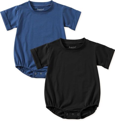 Jimonda Baby Bubble Romper Boy Girl Solid Color T-Shirt Outfits Short Sleeve Bodysuit Organic Cotton 2Pcs in Saudi Arabia
