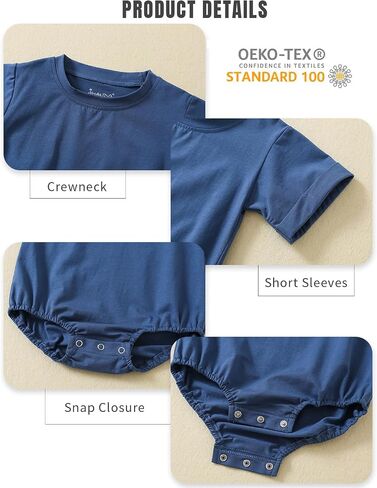 Jimonda Baby Bubble Romper Boy Girl Solid Color T-Shirt Outfits Short Sleeve Bodysuit Organic Cotton 2Pcs in Saudi Arabia