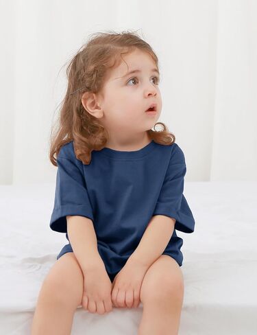 Jimonda Baby Bubble Romper Boy Girl Solid Color T-Shirt Outfits Short Sleeve Bodysuit Organic Cotton 2Pcs in Saudi Arabia