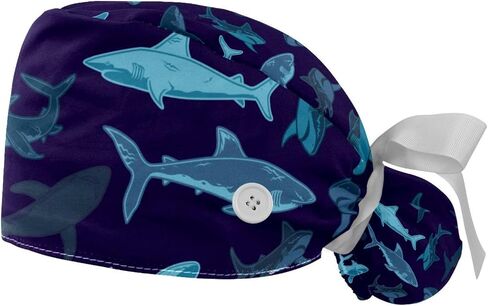 FFLOWER Cute Sharks Sea Blue Working Caps with Buttons, Long Hair Scrub Hats Ponytail Holder for Women, Multicoloured 10, One Size in Kuwait