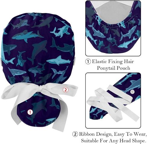 FFLOWER Cute Sharks Sea Blue Working Caps with Buttons, Long Hair Scrub Hats Ponytail Holder for Women, Multicoloured 10, One Size in Kuwait