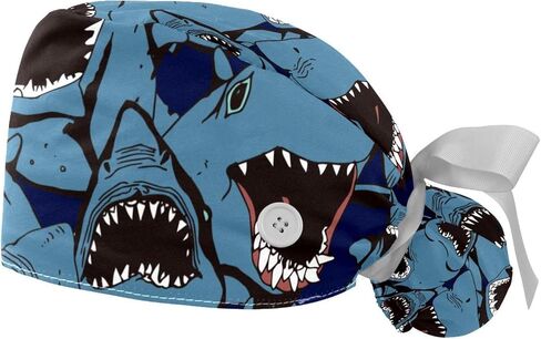 FFLOWER Cute Sharks Sea Blue Working Caps with Buttons, Long Hair Scrub Hats Ponytail Holder for Women, Multicoloured 10, One Size in Kuwait