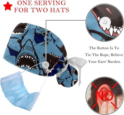 FFLOWER Cute Sharks Sea Blue Working Caps with Buttons, Long Hair Scrub Hats Ponytail Holder for Women, Multicoloured 10, One Size in Kuwait