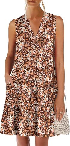 ANRABESS Women Summer Casual Sleeveless V Neck Mini Sundress Swing Tiered Beach Vacation Dresses 2025 in Kuwait