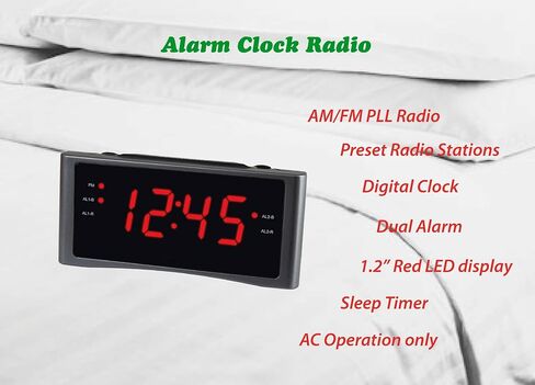اتش اي ان ان ال او ام اي اكس راديو ساعة منبه HX-151CR، راديو PLL AM/FM، منبه مزدوج، شاشة LED خضراء 1.2 انش، تشغيل تيار متردد فقط. (اسود) in Saudi Arabia