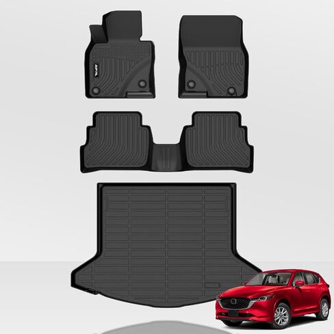 AIPOIL®TPE Floor Mats & Cargo Liner Custom for 2019-2025 Mazda 3 (Only Fit Hatchback) All Weather Protection丨Full Set Automobile mats Accessories, Black. in Kuwait