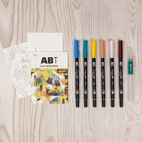 Tombow Pencil Brush Pen Dual Brush Pen ABT 6 Colors & Water Brush Illustration Set Flower AB-T6CFRQA in Saudi Arabia