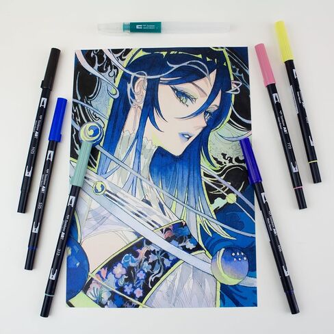 Tombow Pencil Brush Pen Dual Brush Pen ABT 6 Colors & Water Brush Illustration Set Flower AB-T6CFRQA in Saudi Arabia