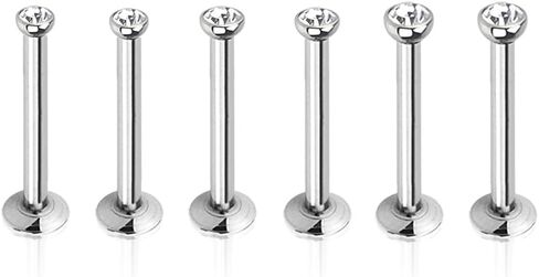 6pc Multi Size 16g 1.2mm Surgical Steel Internally Threaded Monroe Lip Bar CZ Crystal Labret Ring Ear Tragus Stud Body Piercing in Kuwait