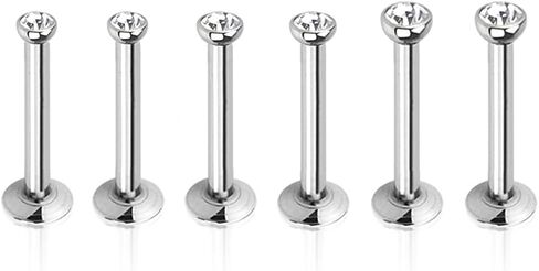 6pc Multi Size 16g 1.2mm Surgical Steel Internally Threaded Monroe Lip Bar CZ Crystal Labret Ring Ear Tragus Stud Body Piercing in Kuwait