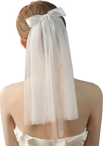 YAEISM Bridal Veil Bow Bachelorette Party Veil White Bow Wedding Veil Clip Elegant Tulle Double Layer Bride Hair Clip for Women Girls in Saudi Arabia