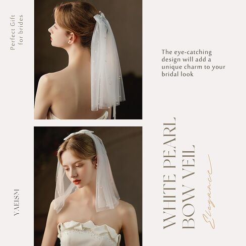 YAEISM Bridal Veil Bow Bachelorette Party Veil White Bow Wedding Veil Clip Elegant Tulle Double Layer Bride Hair Clip for Women Girls in Saudi Arabia