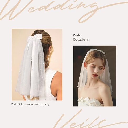 YAEISM Bridal Veil Bow Bachelorette Party Veil White Bow Wedding Veil Clip Elegant Tulle Double Layer Bride Hair Clip for Women Girls in Saudi Arabia