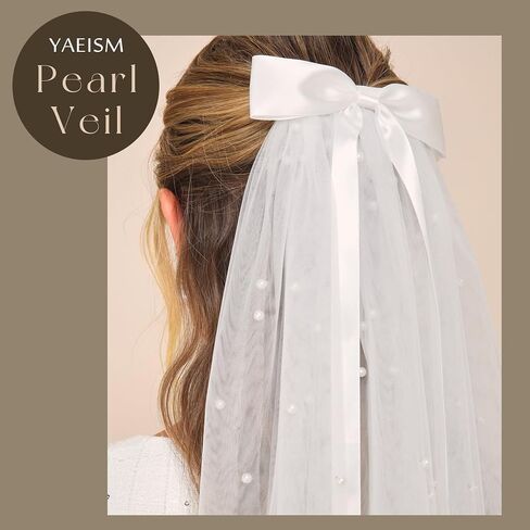YAEISM Bridal Veil Bow Bachelorette Party Veil White Bow Wedding Veil Clip Elegant Tulle Double Layer Bride Hair Clip for Women Girls in Saudi Arabia
