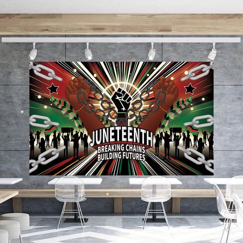 لافتة ديكورات Juneteenth - لافتة Happy Juneteenth مقاس 118 بوصة × 19 بوصة، لافتة ديكورات حفلات Juneteenth لديكور المنزل Juneteenth in Saudi Arabia