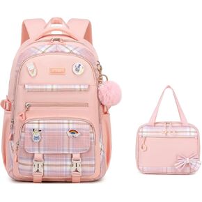 Girls Backpack, 2Pcs Set Kawaii School Backpack for Girls with Messenger Tote Bag Bookbag for Teen Girls for Primary Elementary Middle School,Age 6-14, Purple