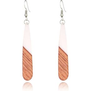 ONLYJUMP Natural Wood Resin Bar Dangle Earrings for Women Boho Earrings Statement Earrings Geometric Bar Wooden Earrings in Kuwait