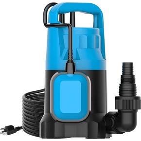 مضخة مستنقع BOMGIE 1/2HP 3170GPH مع مفتاح تعويم تلقائي، مضخة مياه غاطسة محمولة، مضخات مياه نظيفة/قذرة لتصريف حمام السباحة، وفيضان الطابق السفلي، وبركة الحديقة، مستوى منخفض للمياه، سلك 20 قدم