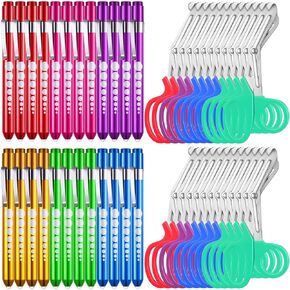 24 حزمة من مقصات الصدمات والأقلام LED ومقص ضمادة مع مقياس التلميذ لمقص الممرضات مقاس 6 بوصات وأضواء القلم LED وملحقات مقص التمريض للممرضة وطبيب الأسنان