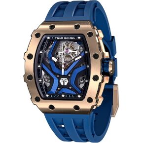 TSAR BOMBA Automatic Watch for Men, 50M Waterproof Tonneau Mens Watches, Luxury Mechanical Skeleton Analog Watches, Silicone Watch Bands Black Watch, Christmas Gifts for Men in Kuwait