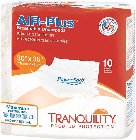 Tranquility AIR-Plus Breathable Disposable Underpads, 30" x 36", Pack of 10, White in Saudi Arabia