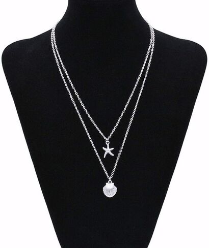 Yalice Layered Starfish Necklace Chain Boho Shell Pendant Necklaces Beach Surfer Costume Jewelry for Women in Kuwait