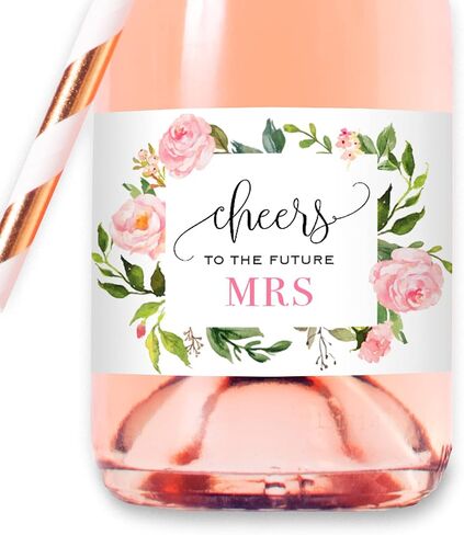 Set of 12 Burgundy Pink Floral Bridal Shower Mini Champagne Bottle Labels, WATERPROOF Polyester Mini Wine Bottle Labels, Cheers to the Future Mrs, Bachelorette Party in Saudi Arabia