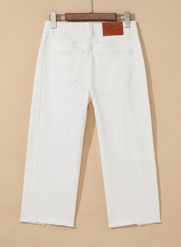 Sidefeel Women's Capri Jeans High Waisted Wide Leg Stretchy Raw Hem Side Seam Denim Pants in Kuwait