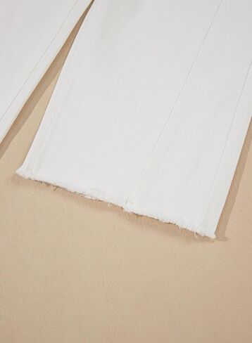 Sidefeel Women's Capri Jeans High Waisted Wide Leg Stretchy Raw Hem Side Seam Denim Pants in Kuwait