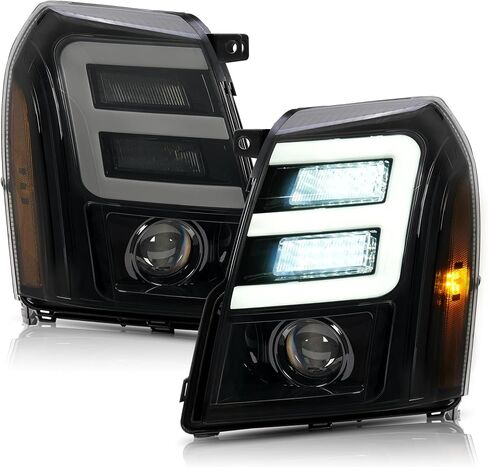 KUAFU LED Projector Headlights Compatible with 2007-2014 Cadillac Escalade ESV EXT DRL Tube Bar Head Lights Lamps Assembly Clear Lens Driver & Passenger Side in Kuwait